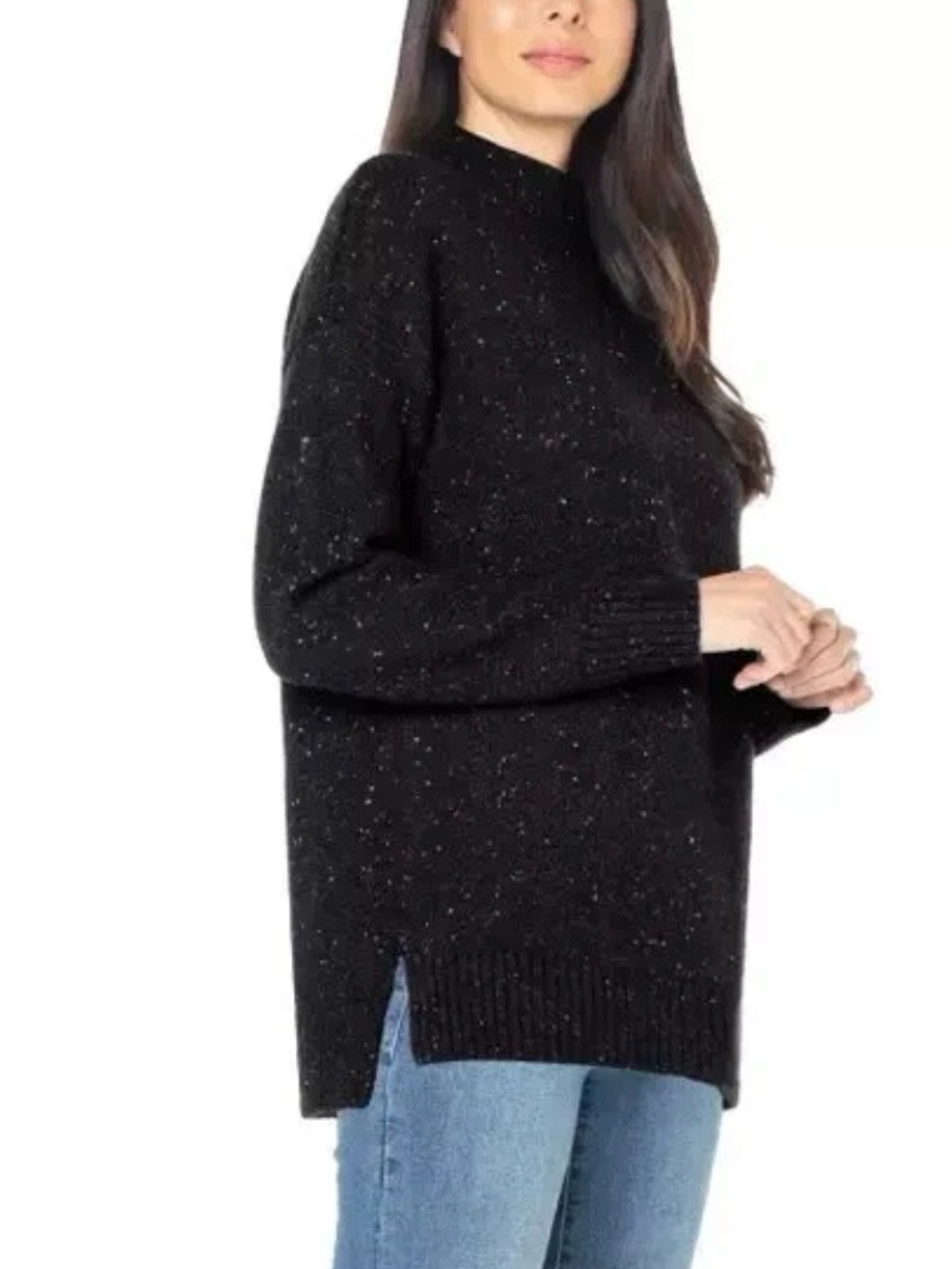 Women’s mock neck nep yarn sweater Size XXL Black speckled cozy Wool blend Warm